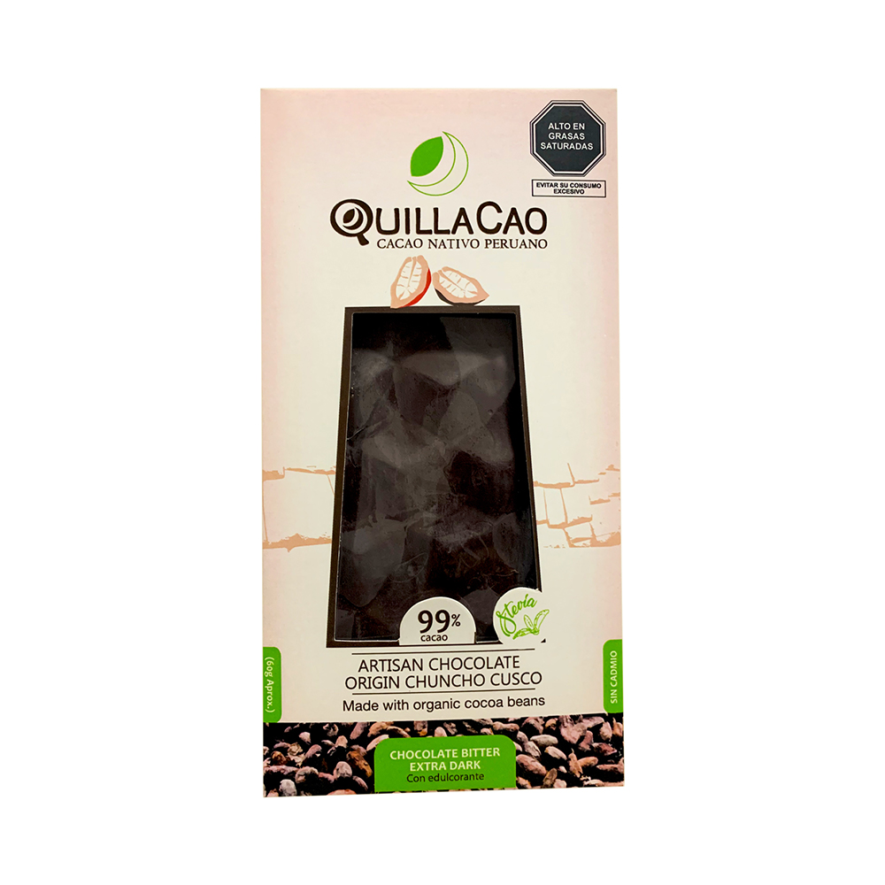Barra de Chocolate 99% Cacao con Stevia x 70 gr